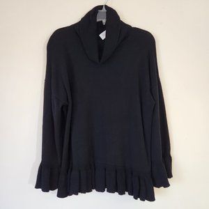 Laundry Shelli Segal Black Turtleneck LS Ruffle Cuffs/Waist Sweater Large